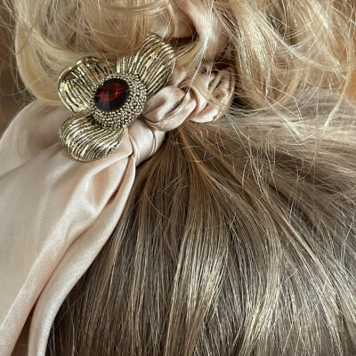 Clips Fleurs Jumelles - Or & pierre Brune-