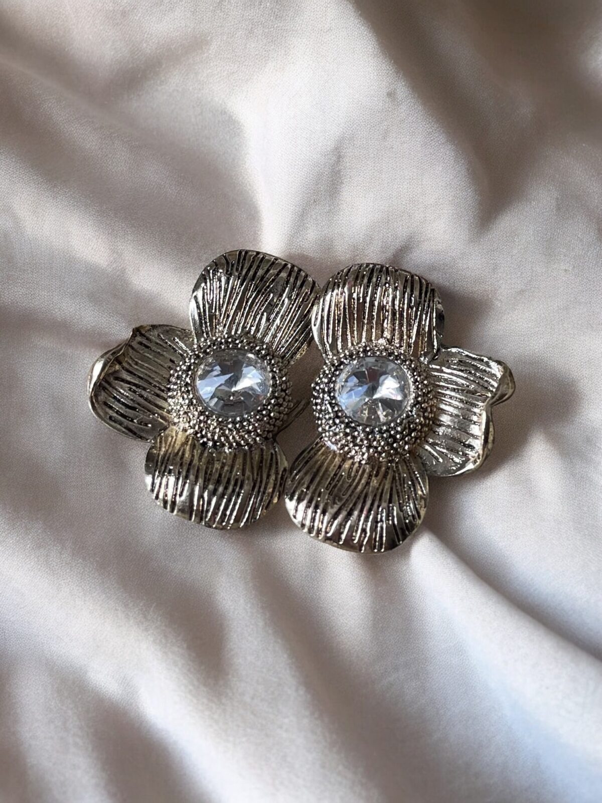 Clips Fleurs Jumelles - Or & cristal de verre blanc-
