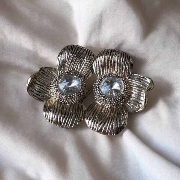 Clips Fleurs Jumelles - Or & cristal de verre blanc-