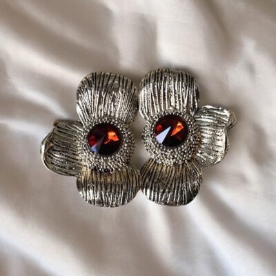 Clips Fleurs Jumelles - Or & pierre Brune-